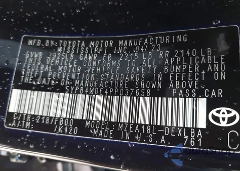 2023 Toyota Corolla Le z USA, uszkodzony, nr VIN 5YFB4MDE4PP037658